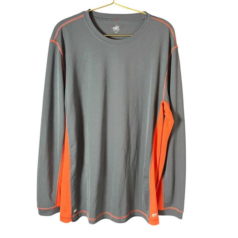 Alo CoolFit Men's XXL Gray Orange Long Sleeve Athletic Performance Shirt‎